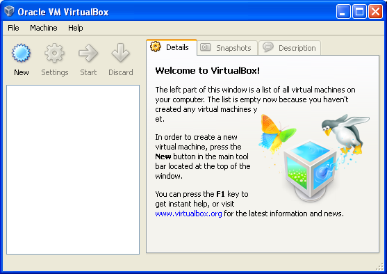 Installing ReactOS 0.3.11 on VirtualBox 3.2.8: virtualbox welcome page