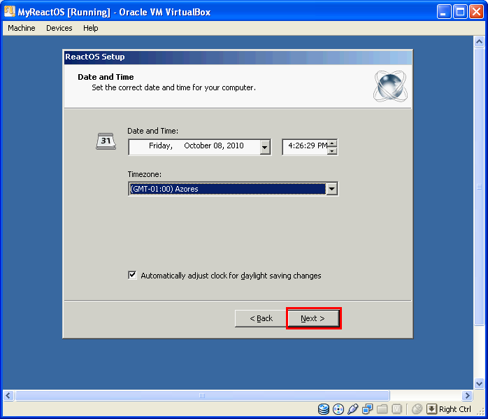 Installing ReactOS 0.3.11 on VirtualBox 3.2.8: Continuing the ReactOS GUI setup