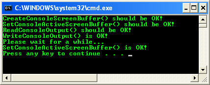 Reading and Writing Blocks of Characters and Attributes Example: A sample console program output in action 2