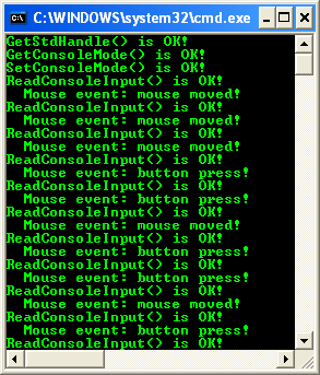 Reading Input Buffer Events Example: A sample console program output in action