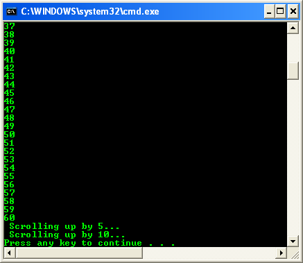 Scrolling a Screen Buffer's Window Example: A sample console program output in action 3