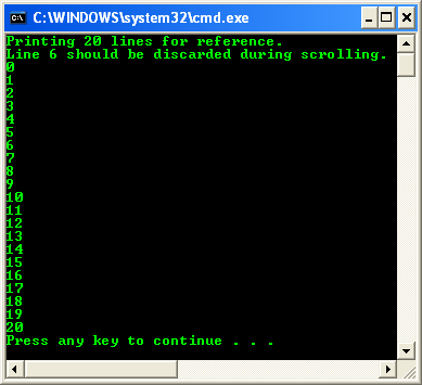 Scrolling a Screen Buffer's Contents Example: A sample console program output in action