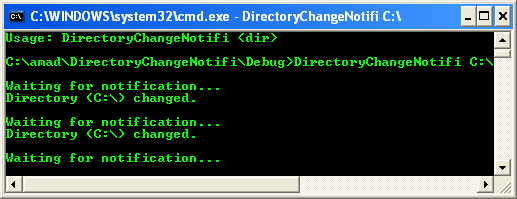 Obtaining Directory Change Notifications Program Example: Another sample console program output in action
