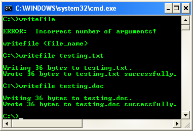 Open a File for Writing Program Example: A sample console program output in action 1
