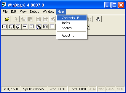 WinDbg, Windows debugger: Invoking the WinDbg Help