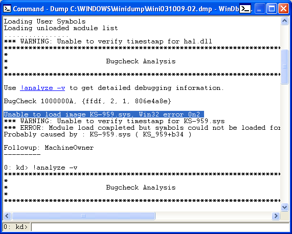 WinDbg, Windows debugger: Viewing the Crash Dump file