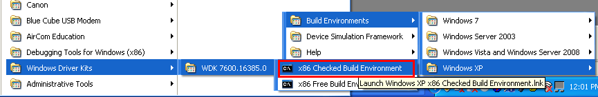 Verifying the WDK Installation: Running the Build Environment for Windows XP