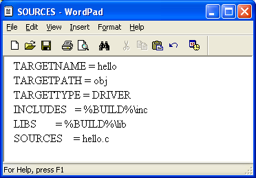 Using WDK for building Windows device driver: Creating the SOURCES file using Wordpad