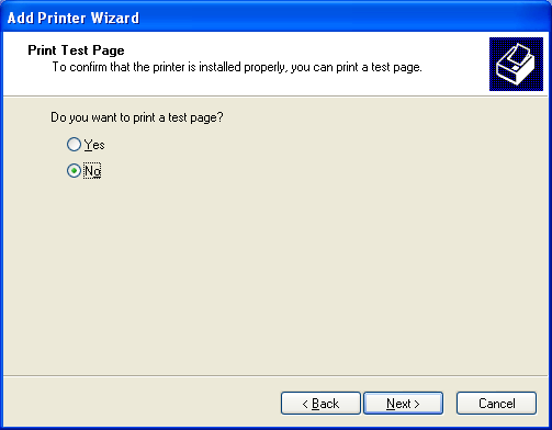 Installing the Windows printer device driver steps: No need to print the test page