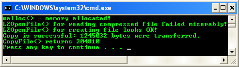 Using Windows Compressed Functions Program Example: A sample console program output in action
