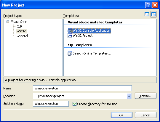 Windows Socket (Winsock2) Programming and C Language: Selecting the Win32 console mode application
