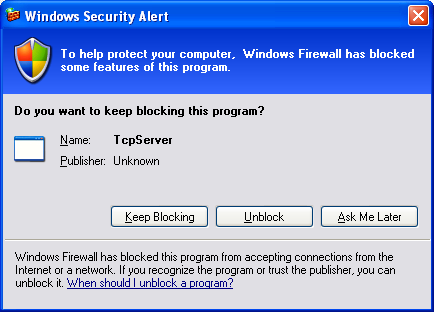 Windows Socket (Winsock2) Programming and  C Language: unblocking the Windows firewall alert message box
