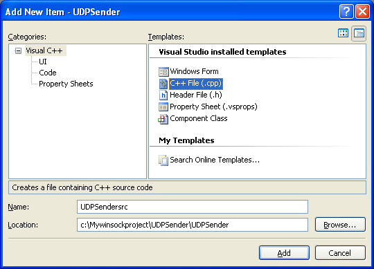 The UDP sender connectionless select Winsock2 and C program: adding the C++ source code