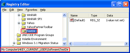 Creating a registry key manually