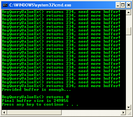 Querying the Registry Value Program Example: A sample console program output in action 1