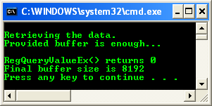 Querying the Registry Value Program Example: A sample console program output in action 2