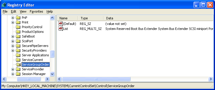 The HKEY_LOCAL_MACHINE\System\CurrentControlSet\Control registry key