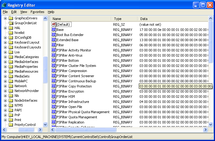 The HKEY_LOCAL_MACHINE\System\CurrentControlSet\Control registry key