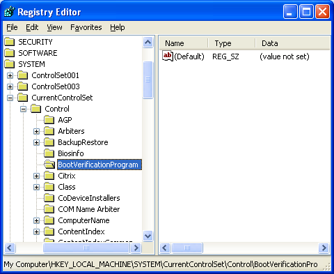 The HKEY_LOCAL_MACHINE\SYSTEM\CurrentControlSet\Control registry key
