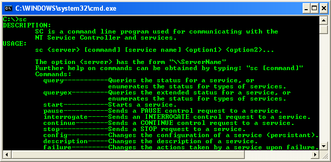 The Windows SC command options