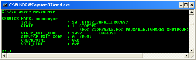 Runnung the Windows SC command example