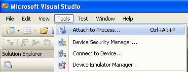 Debugging: Attach to Process menu