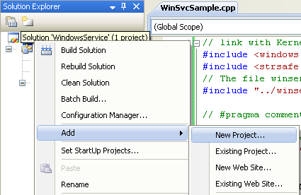 Adding New Project for Windows Service Configuration Application
