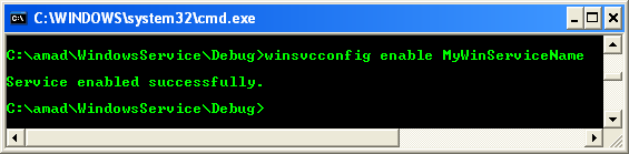 Running and Testing the Windows Service Configuration Application: Testing the command options 1