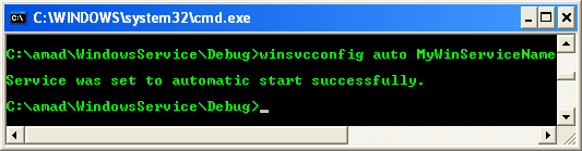 Running and Testing the Windows Service Configuration Application: Testing the command options 2
