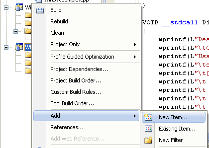 Adding New Project for Windows Service Control Application: Creating new Win32 C++ console application project in Visual C++ .NET