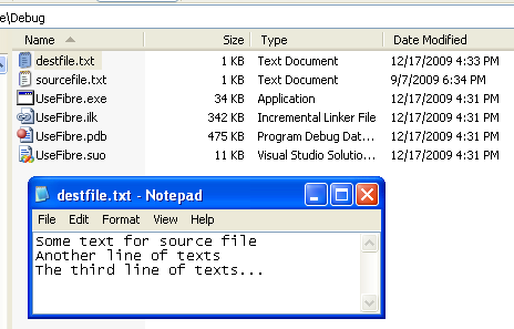 Using Fibers Program Example: The generated destination file