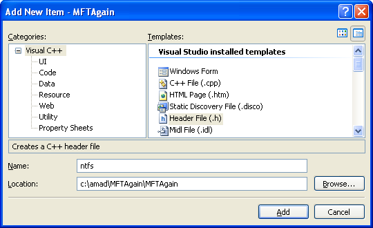 Listing the Deleted Files from Master File Table (MFT) - adding ntfs.h header file to the existing project