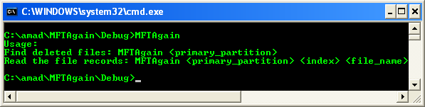 Listing the Deleted Files from Master File Table (MFT) - sample output without any argument supplied