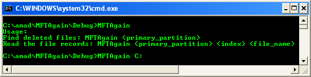 Listing the Deleted Files from Master File Table (MFT) - sample output with primary partition as the argument