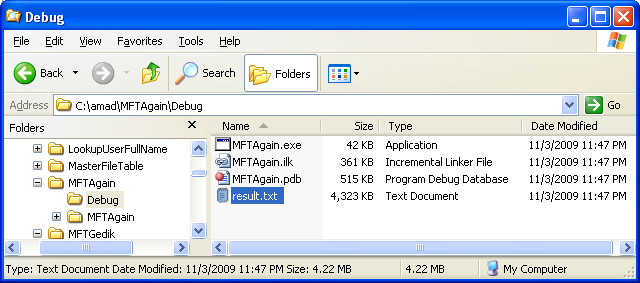 Listing the Deleted Files from Master File Table (MFT) - text file that contains the console application output