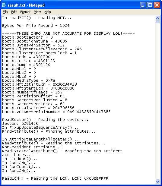 Listing the Deleted Files from Master File Table (MFT) - sample output with MFT information and list of deleted files